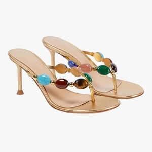Elegant Gold Women's Heels with Multicolor Accents